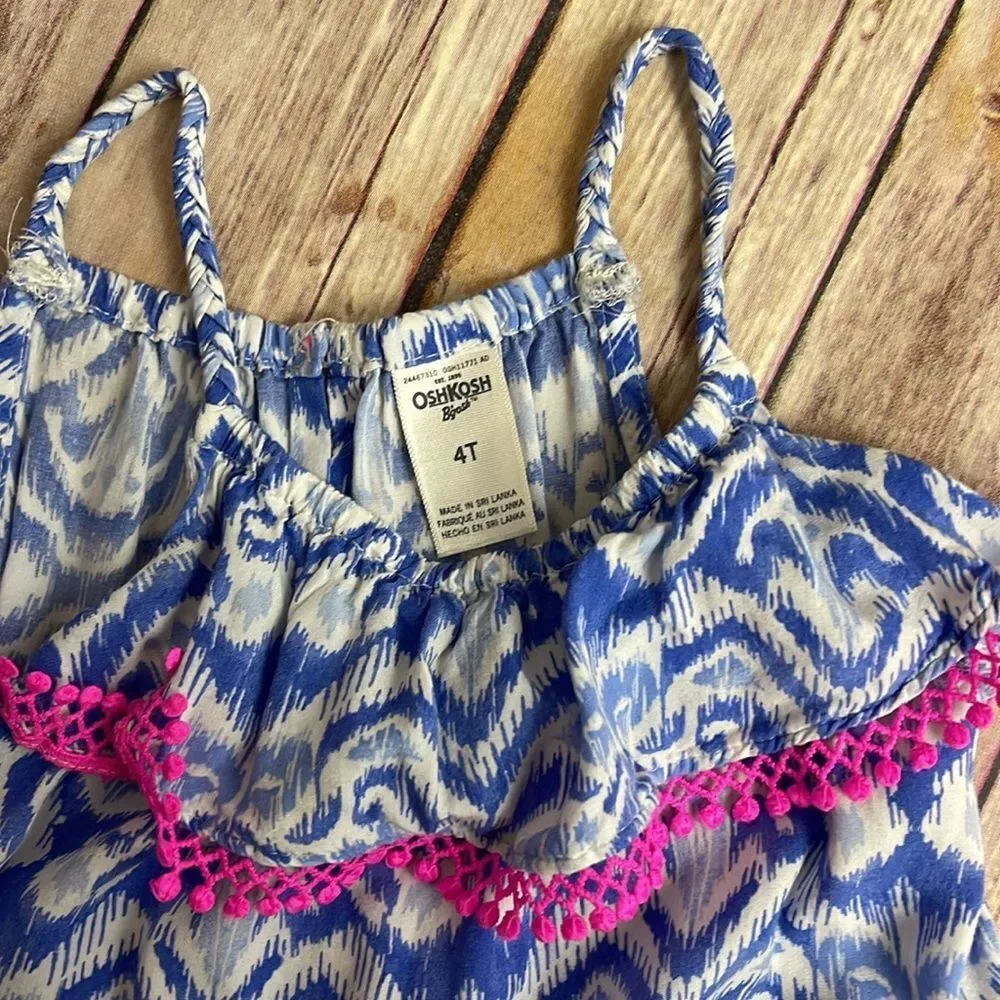 Oshkosh ikat pattern blue, white and pink toddler sun dress - 4T